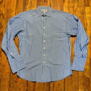 STEPHENS BROTHERS 2 Fold 100% Cotton Blue Striped Men's Shirt Size 39 / 15.5
